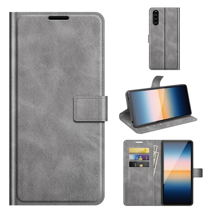 Magnetic Clasp Leather Wallet Standing Protective Case Cover for Sony Xperia 10 III 5G - Grey