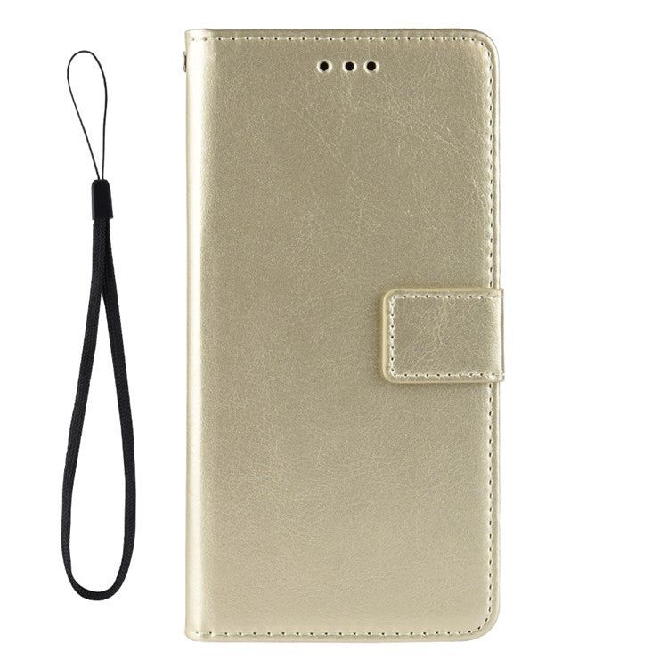 Crazy Horse Skin with Wallet Stand Leather Shell with Strap for Sony Xperia 1 III 5G - Gold