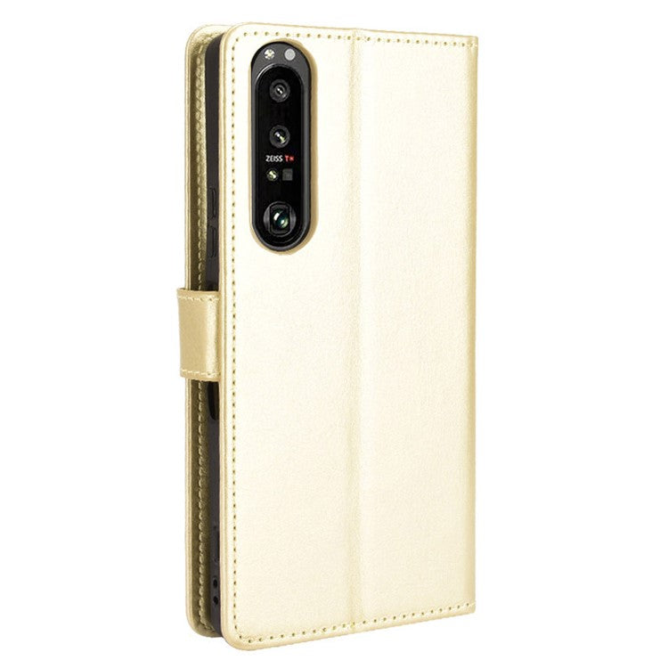 Crazy Horse Skin with Wallet Stand Leather Shell with Strap for Sony Xperia 1 III 5G - Gold