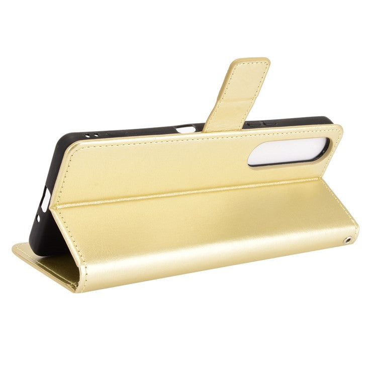 Crazy Horse Skin with Wallet Stand Leather Shell with Strap for Sony Xperia 1 III 5G - Gold