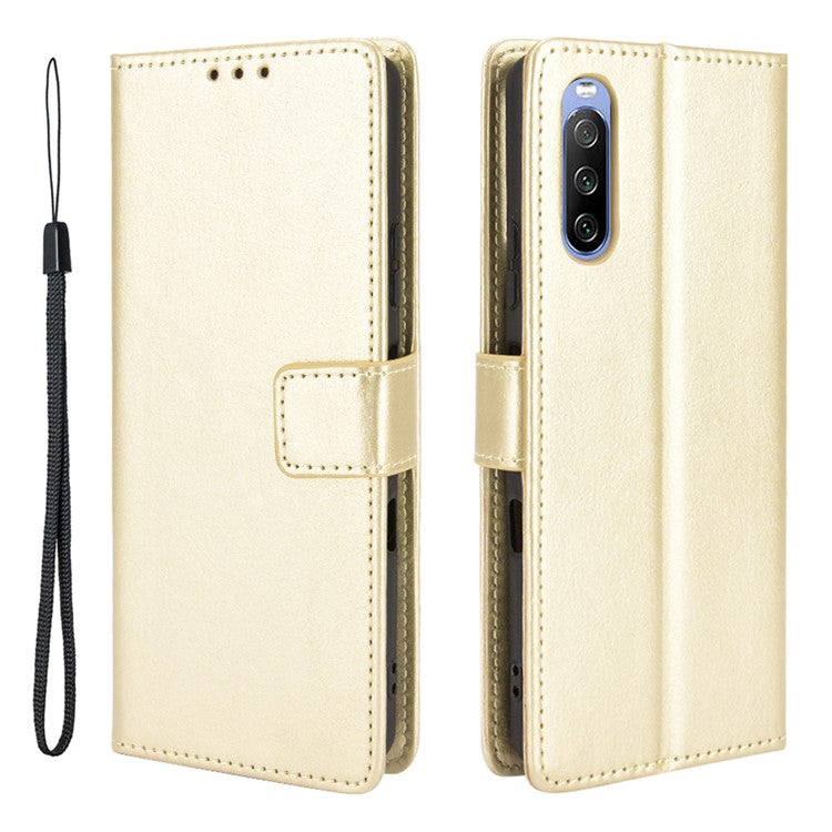 Crazy Horse Skin with Wallet Stand Leather Shell with Strap for Sony Xperia 10 III 5G - Gold