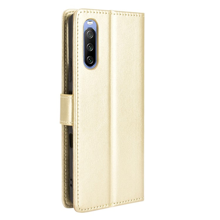 Crazy Horse Skin with Wallet Stand Leather Shell with Strap for Sony Xperia 10 III 5G - Gold