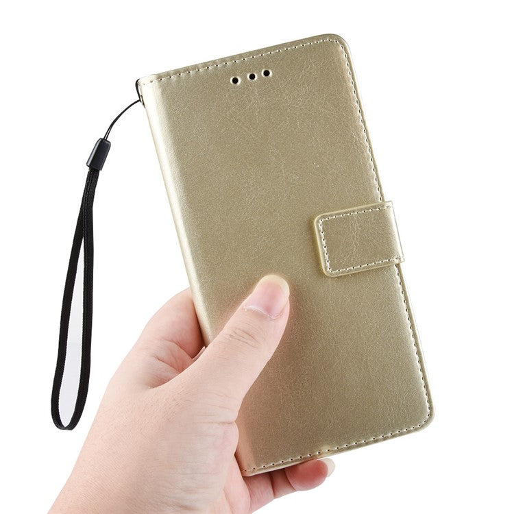 Crazy Horse Skin with Wallet Stand Leather Shell with Strap for Sony Xperia 10 III 5G - Gold
