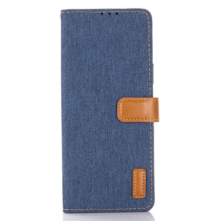 Wallet PU Leather Stand Protector Jeans Cloth Texture Case for Sony Xperia 1 III 5G - Dark Blue