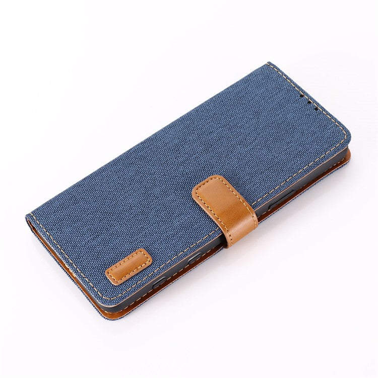 Wallet PU Leather Stand Protector Jeans Cloth Texture Case for Sony Xperia 1 III 5G - Dark Blue