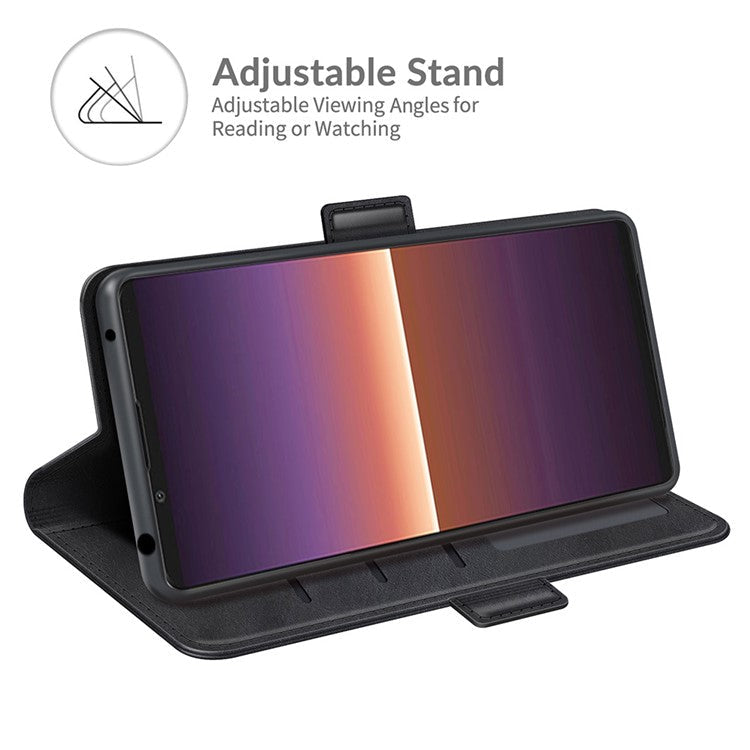 Magnetic Double Clasp PU Leather Wallet Stand Case Flip Cover for Sony Xperia 1 III 5G - Black