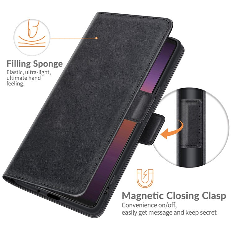 Magnetic Double Clasp PU Leather Wallet Stand Case Flip Cover for Sony Xperia 1 III 5G - Black