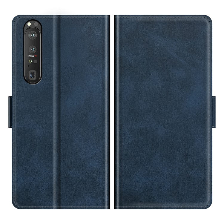 Magnetic Double Clasp PU Leather Wallet Stand Case Flip Cover for Sony Xperia 1 III 5G - Blue