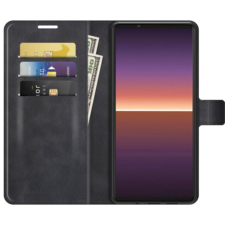 Magnetic Clasp Shockproof Phone Case Wallet Stand Flip Leather Cover for Sony Xperia 1 III 5G - Black