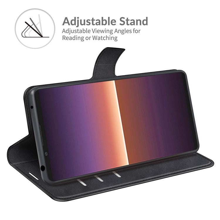 Magnetic Clasp Shockproof Phone Case Wallet Stand Flip Leather Cover for Sony Xperia 1 III 5G - Black