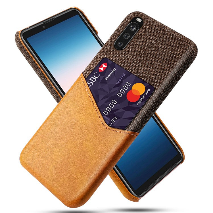 KSQ Cloth Splicing PU Leather Coated PC Case with Card Slot for Sony Xperia 10 III 5G - Brown