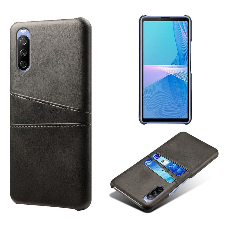 KSQ Double Card Slots PU Leather Coated PC Shell for Sony Xperia 10 III 5G - Black