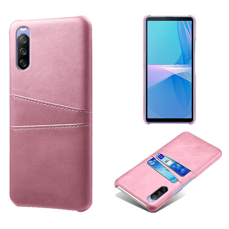 KSQ Double Card Slots PU Leather Coated PC Shell for Sony Xperia 10 III 5G - Rose Gold