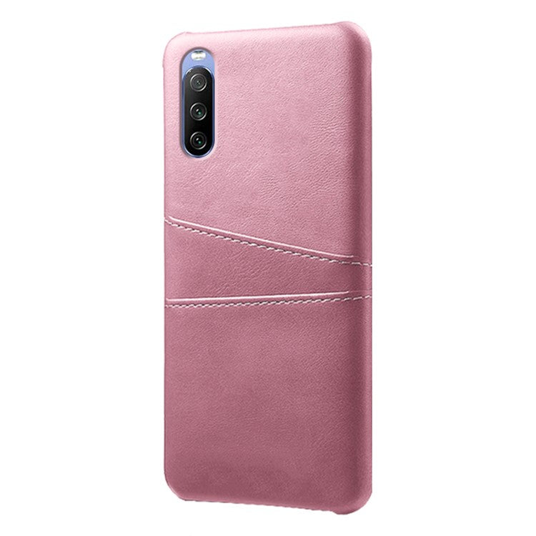 KSQ Double Card Slots PU Leather Coated PC Shell for Sony Xperia 10 III 5G - Rose Gold