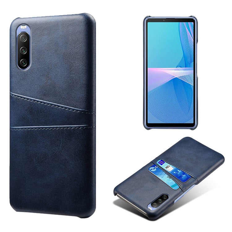 KSQ Double Card Slots PU Leather Coated PC Shell for Sony Xperia 10 III 5G - Blue