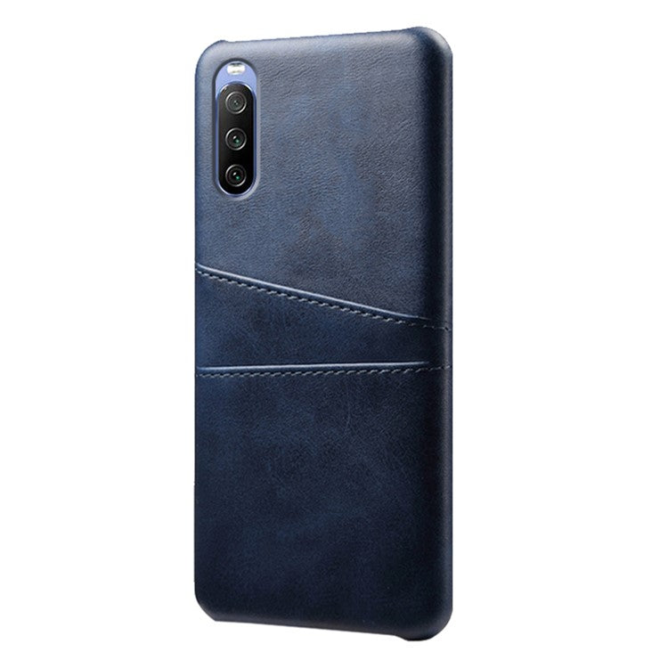 KSQ Double Card Slots PU Leather Coated PC Shell for Sony Xperia 10 III 5G - Blue
