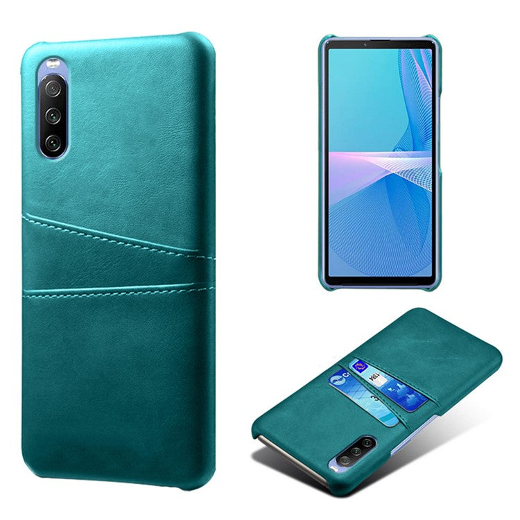 KSQ Double Card Slots PU Leather Coated PC Shell for Sony Xperia 10 III 5G - Green