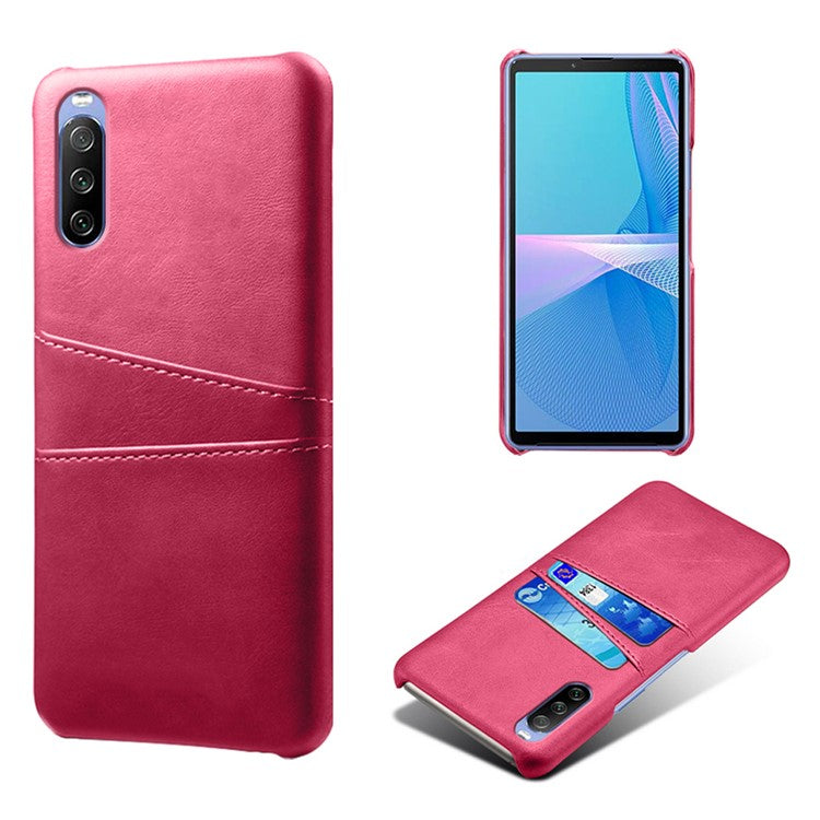 KSQ Double Card Slots PU Leather Coated PC Shell for Sony Xperia 10 III 5G - Rose