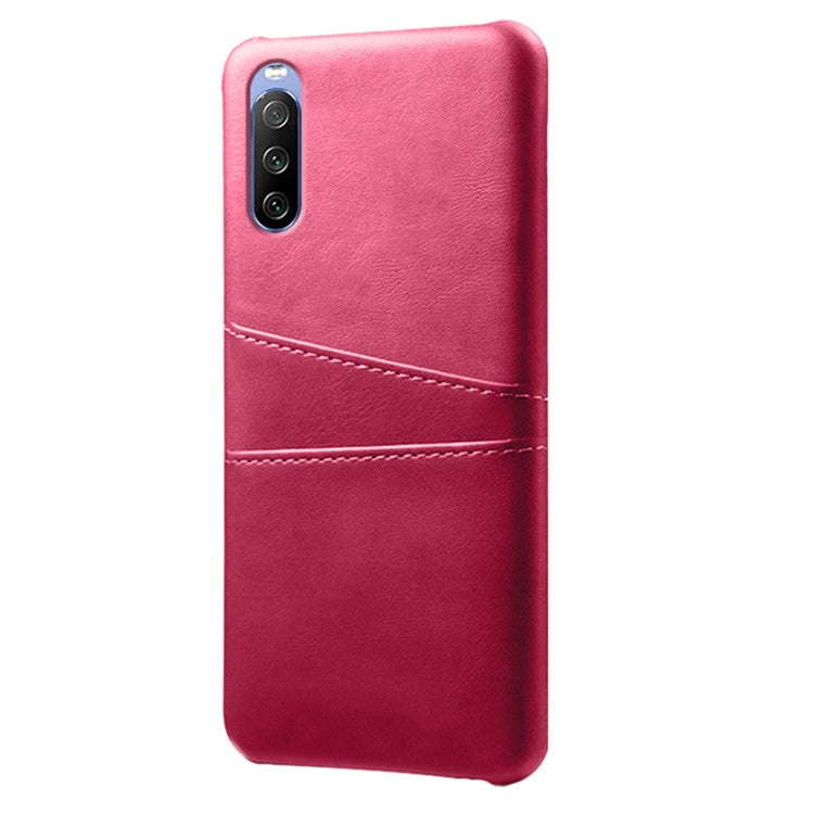 KSQ Double Card Slots PU Leather Coated PC Shell for Sony Xperia 10 III 5G - Rose