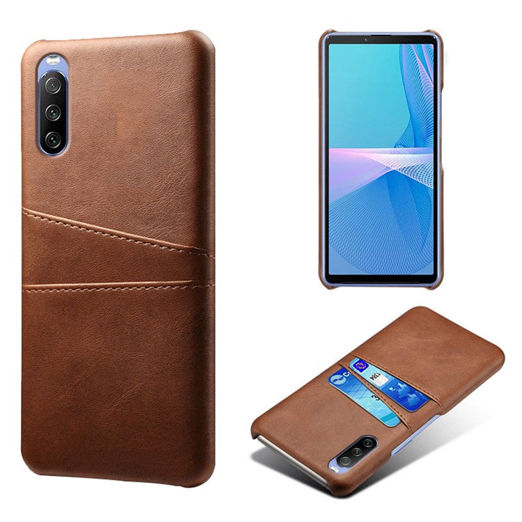 KSQ Double Card Slots PU Leather Coated PC Shell for Sony Xperia 10 III 5G - Brown