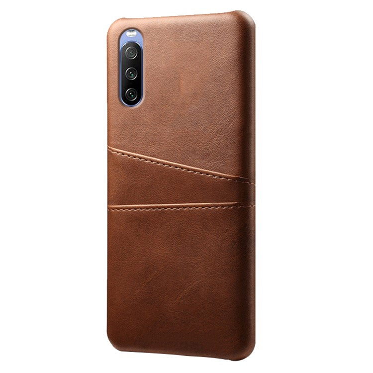 KSQ Double Card Slots PU Leather Coated PC Shell for Sony Xperia 10 III 5G - Brown