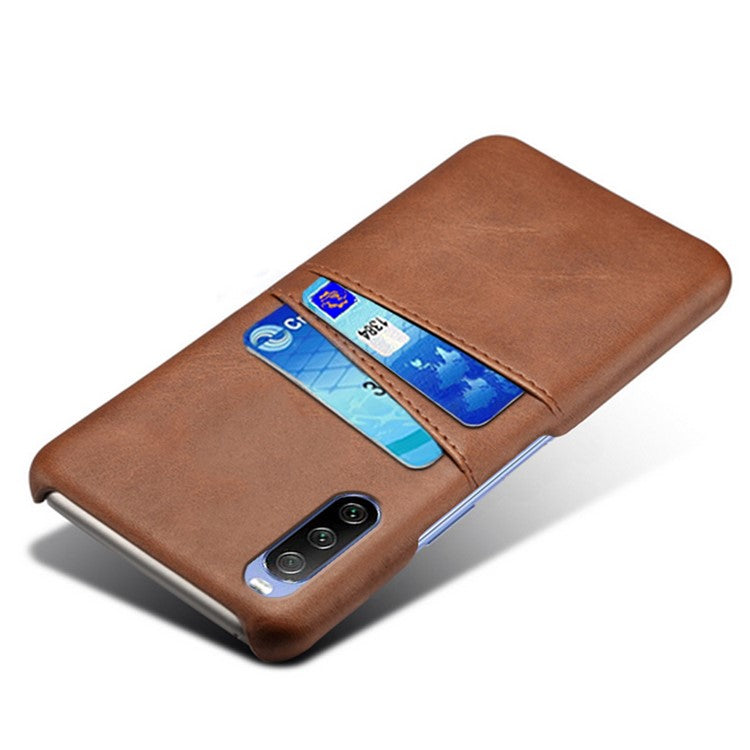 KSQ Double Card Slots PU Leather Coated PC Shell for Sony Xperia 10 III 5G - Brown