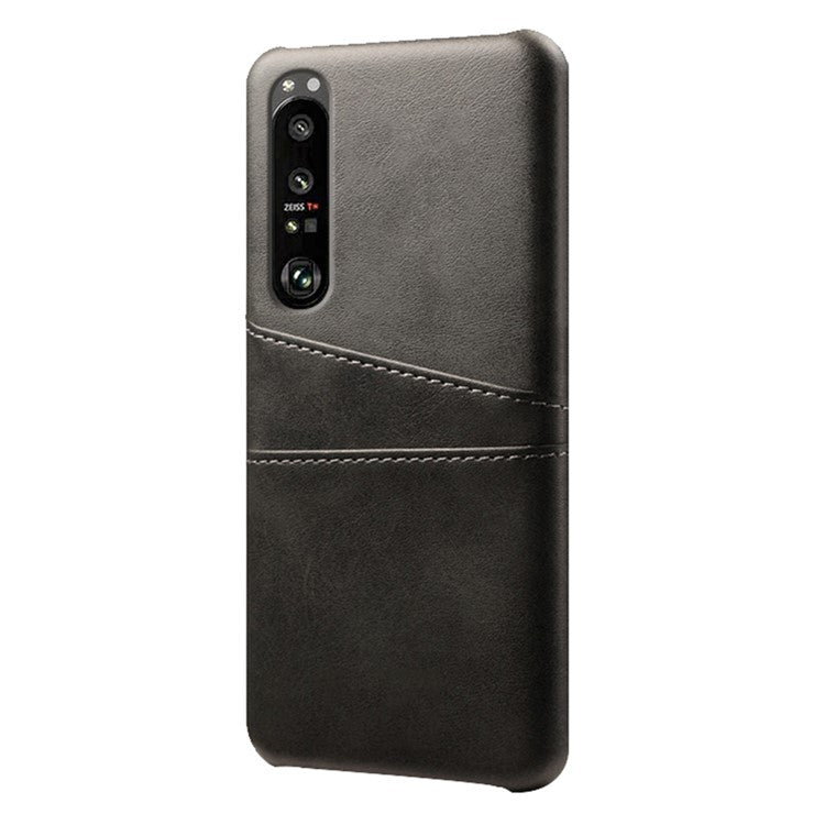 KSQ Well-Protected PU Leather Coated Hard PC Case with Dual-Card Slots Design for Sony Xperia 1 III 5G - Black