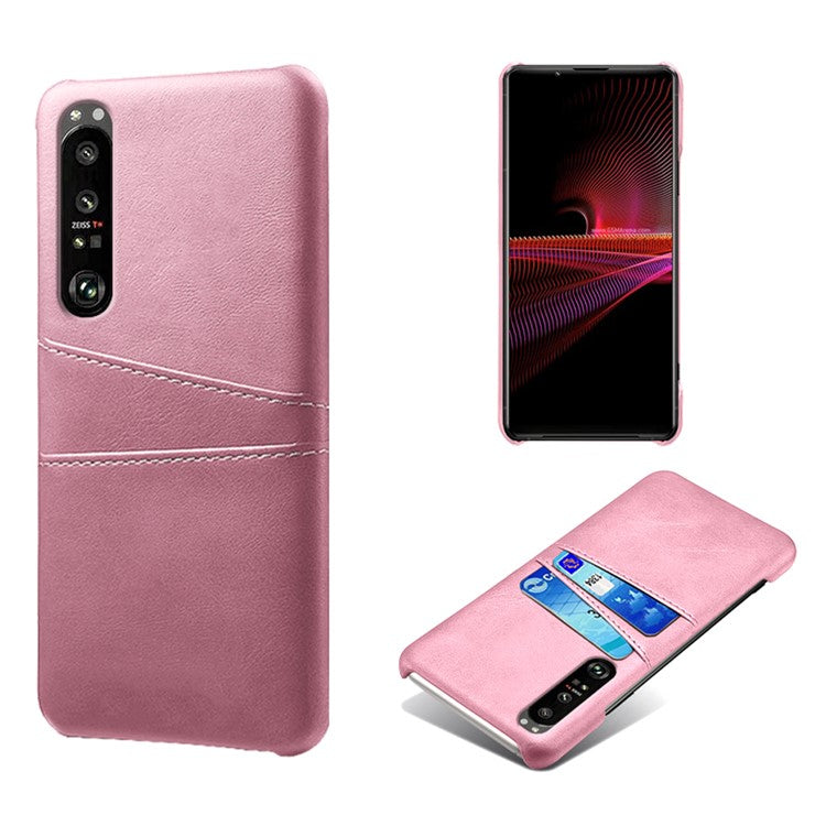 KSQ Well-Protected PU Leather Coated Hard PC Case with Dual-Card Slots Design for Sony Xperia 1 III 5G - Rose Gold