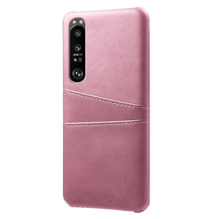 KSQ Well-Protected PU Leather Coated Hard PC Case with Dual-Card Slots Design for Sony Xperia 1 III 5G - Rose Gold