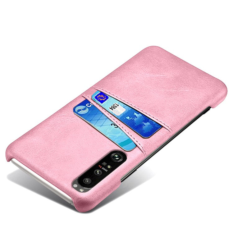 KSQ Well-Protected PU Leather Coated Hard PC Case with Dual-Card Slots Design for Sony Xperia 1 III 5G - Rose Gold