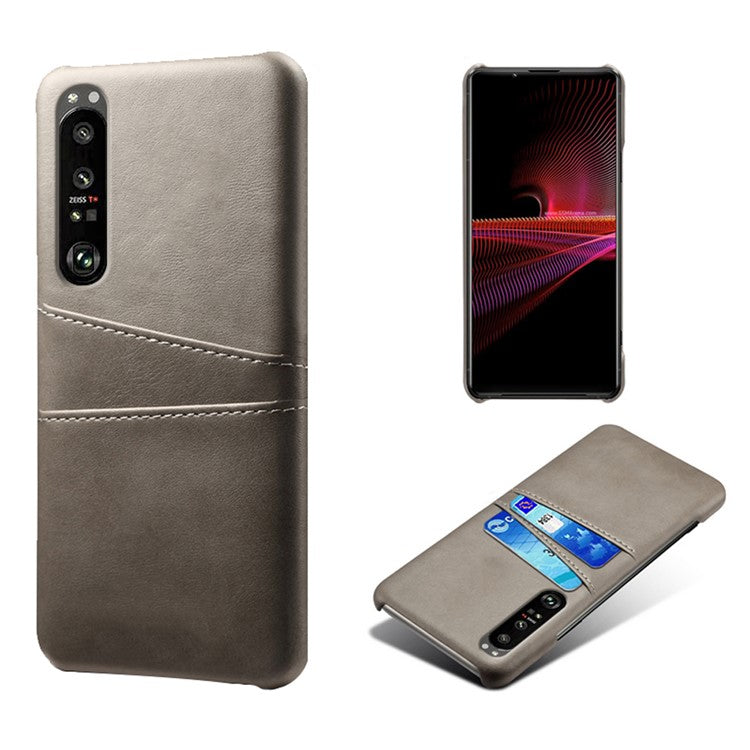 KSQ Well-Protected PU Leather Coated Hard PC Case with Dual-Card Slots Design for Sony Xperia 1 III 5G - Grey