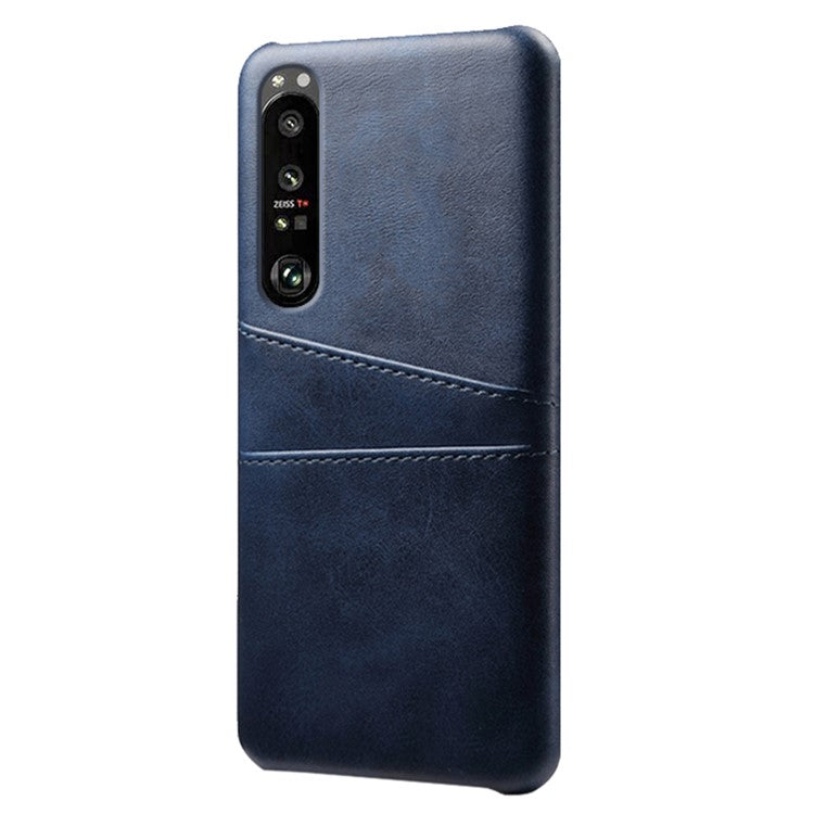 KSQ Well-Protected PU Leather Coated Hard PC Case with Dual-Card Slots Design for Sony Xperia 1 III 5G - Blue