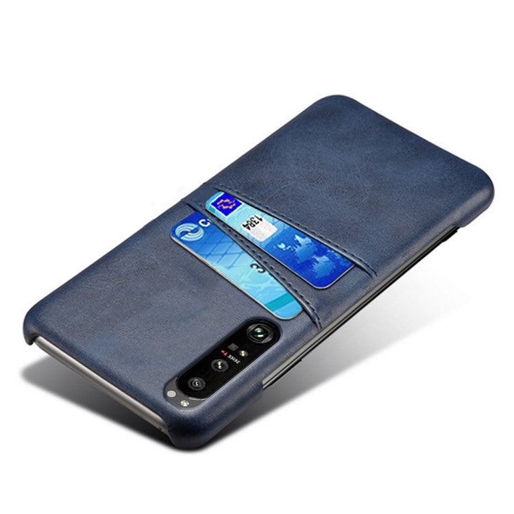 KSQ Well-Protected PU Leather Coated Hard PC Case with Dual-Card Slots Design for Sony Xperia 1 III 5G - Blue