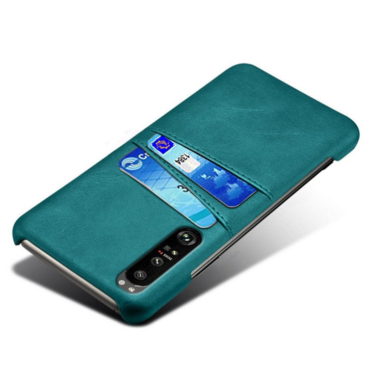 KSQ Well-Protected PU Leather Coated Hard PC Case with Dual-Card Slots Design for Sony Xperia 1 III 5G - Green