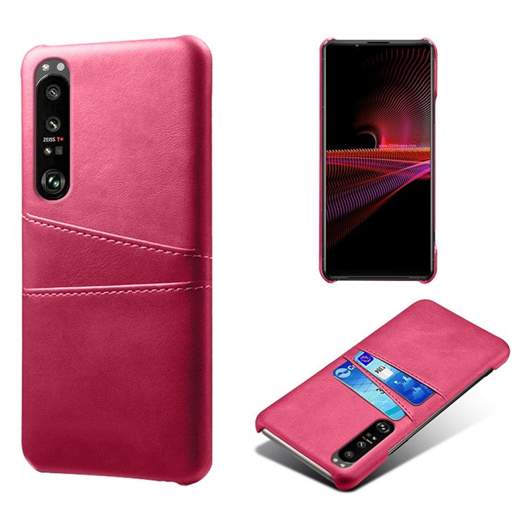 KSQ Well-Protected PU Leather Coated Hard PC Case with Dual-Card Slots Design for Sony Xperia 1 III 5G - Rose