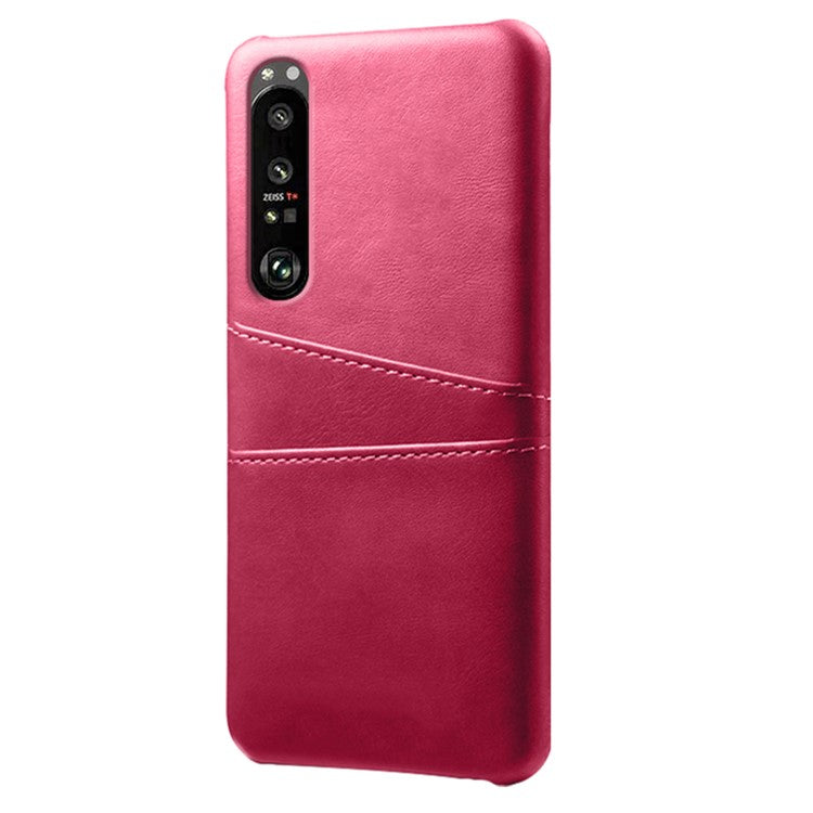 KSQ Well-Protected PU Leather Coated Hard PC Case with Dual-Card Slots Design for Sony Xperia 1 III 5G - Rose