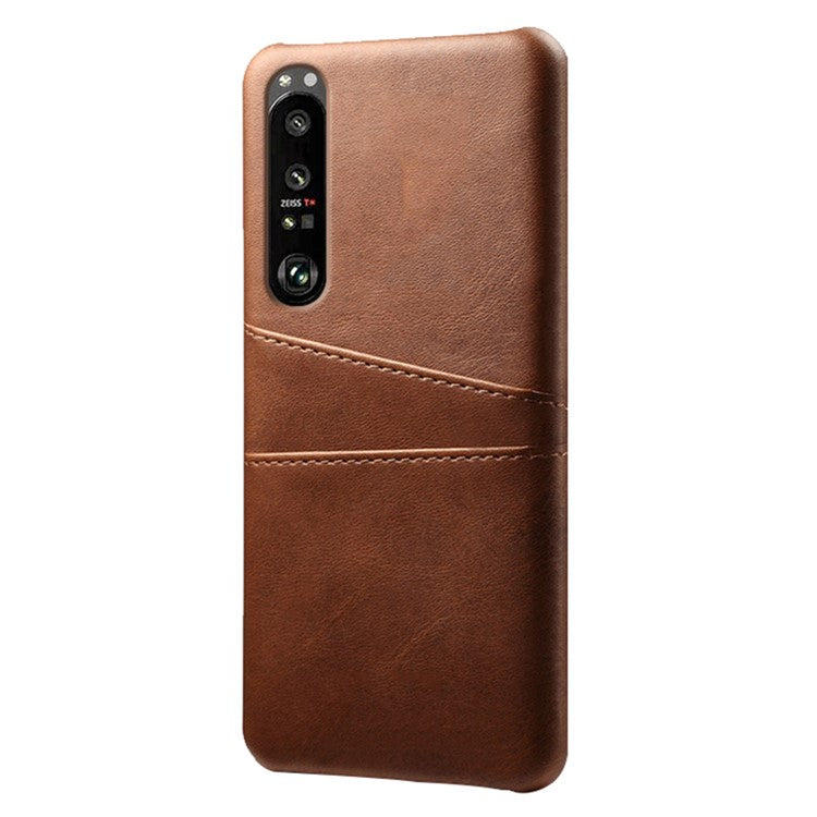 KSQ Well-Protected PU Leather Coated Hard PC Case with Dual-Card Slots Design for Sony Xperia 1 III 5G - Brown