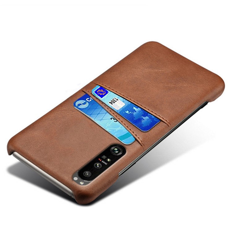 KSQ Well-Protected PU Leather Coated Hard PC Case with Dual-Card Slots Design for Sony Xperia 1 III 5G - Brown