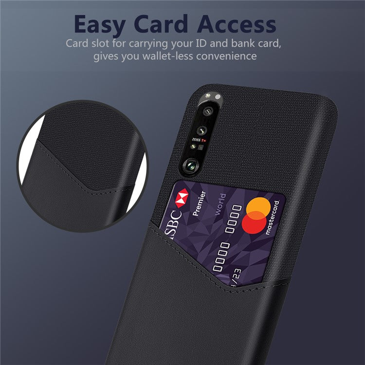 KSQ Cloth + Leather + PC Well-Protected Phone Case with Card Slot Design for Sony Xperia 1 III 5G - Black
