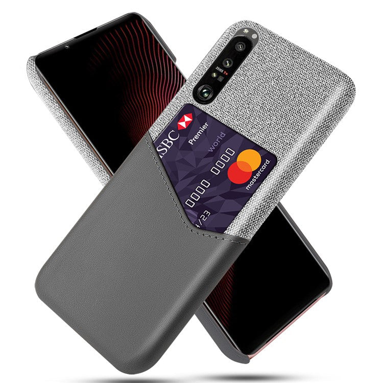 KSQ Cloth + Leather + PC Well-Protected Phone Case with Card Slot Design for Sony Xperia 1 III 5G - Grey