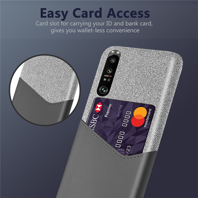 KSQ Cloth + Leather + PC Well-Protected Phone Case with Card Slot Design for Sony Xperia 1 III 5G - Grey