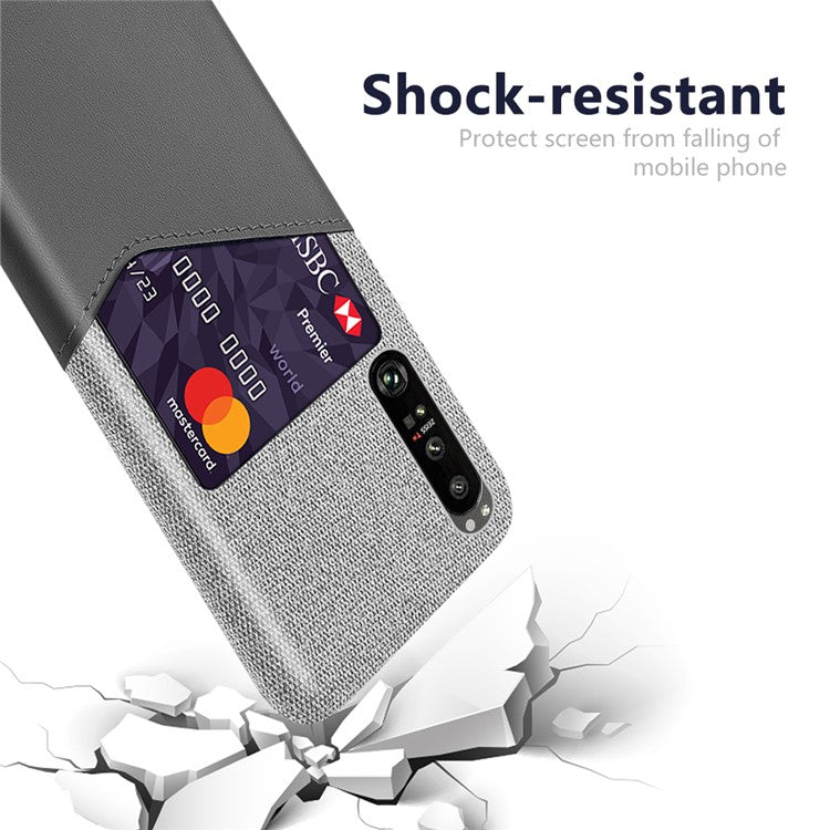 KSQ Cloth + Leather + PC Well-Protected Phone Case with Card Slot Design for Sony Xperia 1 III 5G - Grey