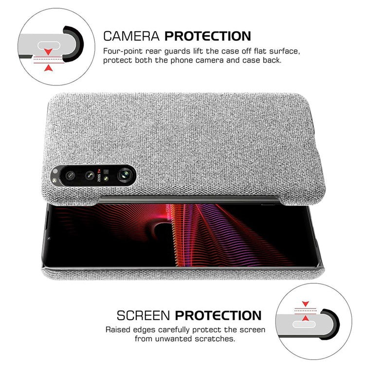 KSQ Cloth Coated Plastic Back Case for Sony Xperia 1 III 5G - Light Grey