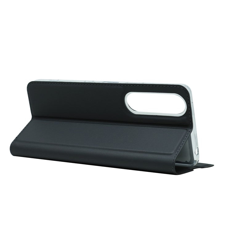 Auto-absorbed Stand Leather Mobile Phone Case Shell Cover with Card Holder for Sony Xperia 1 III 5G - Black
