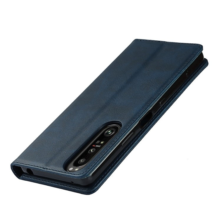 Auto-absorbed Wallet Leather Stand Shell for Sony Xperia 1 III 5G - Dark Blue
