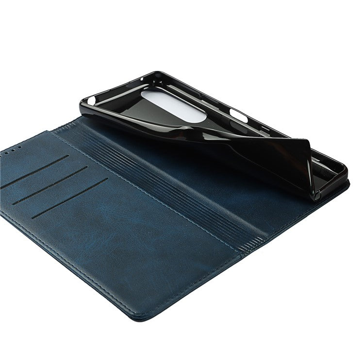 Auto-absorbed Wallet Leather Stand Shell for Sony Xperia 1 III 5G - Dark Blue