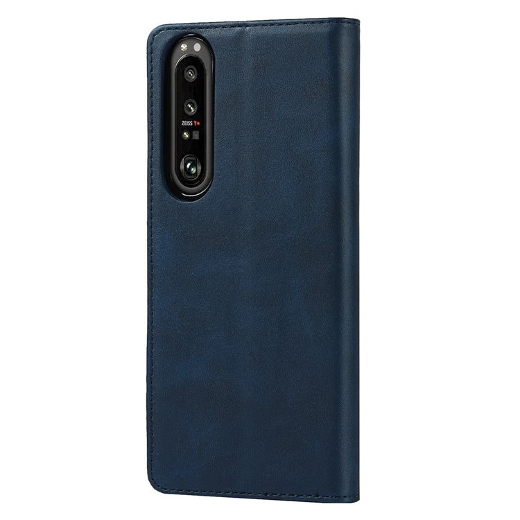 Auto-absorbed Wallet Leather Stand Shell for Sony Xperia 1 III 5G - Dark Blue
