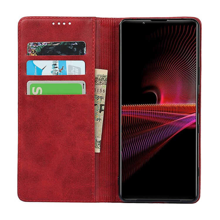 Auto-absorbed Wallet Leather Stand Shell for Sony Xperia 1 III 5G - Red