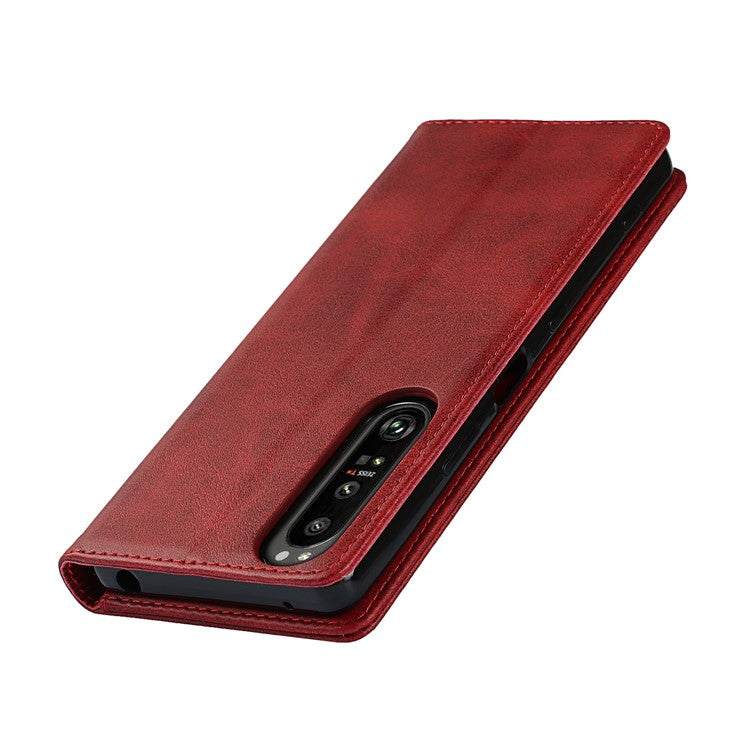 Auto-absorbed Wallet Leather Stand Shell for Sony Xperia 1 III 5G - Red