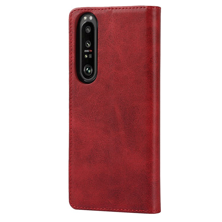 Auto-absorbed Wallet Leather Stand Shell for Sony Xperia 1 III 5G - Red